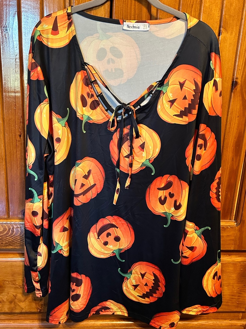 Nextmix Black & Orange Jack-O'-Lantern Lace-Up Halloween Top